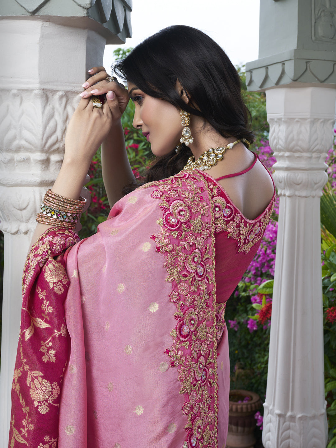 Zari Embroidery Soft Fancy Double shaded Saree in Pink Color-81541