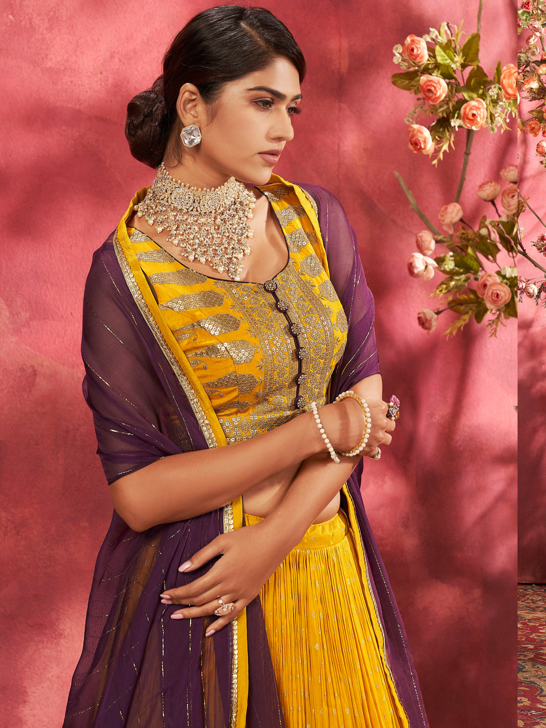 Embroidered Designer Jacquared Sangeet Mehedi Lehenga in Yellow Color-81512