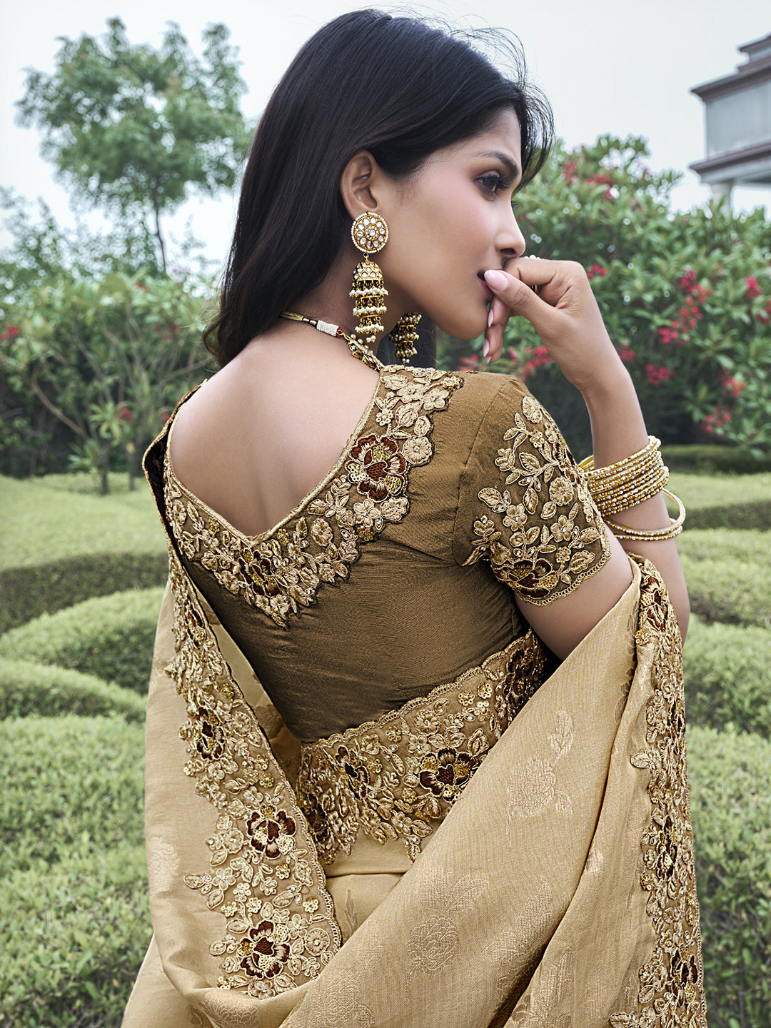 Zari Embroidery Soft Fancy Double shaded Saree in Gold Color-81545