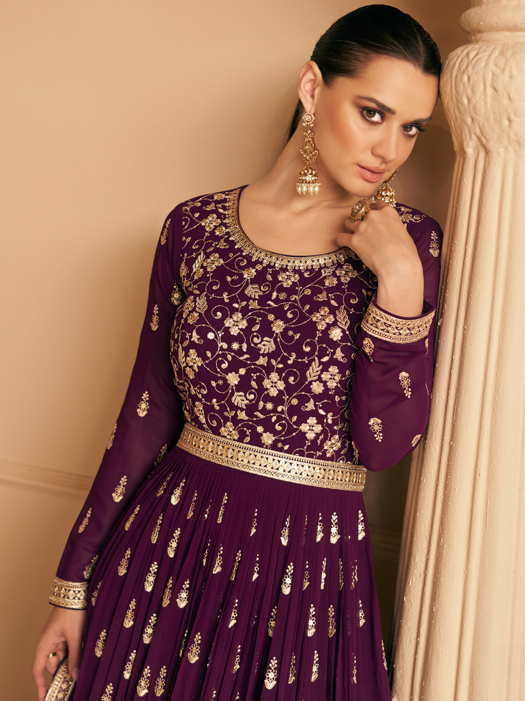 Embroidered Georgette Free Size Salwar Kameez in Purple Color-71022