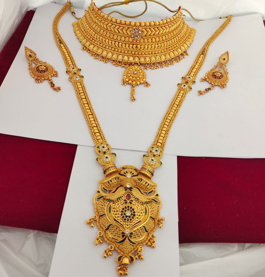 Traditional High Quality Gold Rajputi Necklace Set With Long