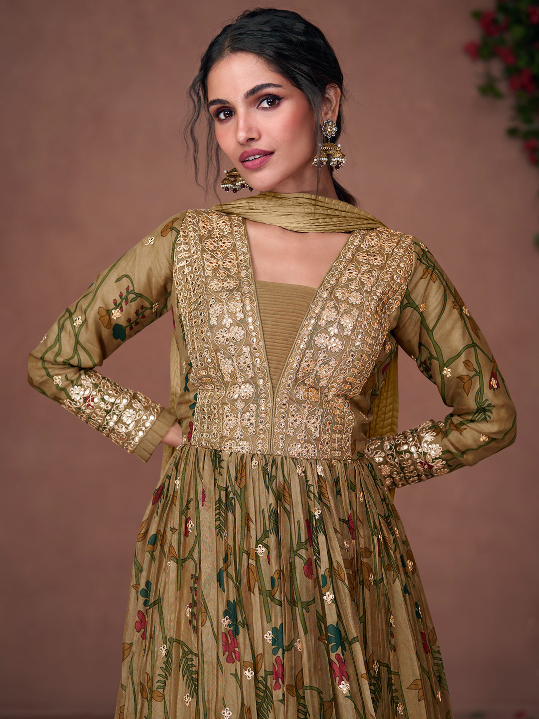 Sequence Pure Organza Silk Free Size Gown style Salwar Kameez in Green-71042