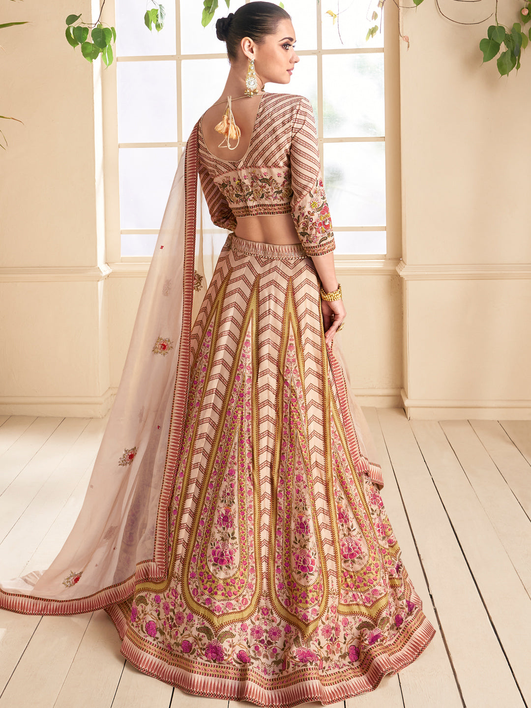 Embroidered Silk Georgette Sangeet Mehedi Lehenga in Gold Color-81349