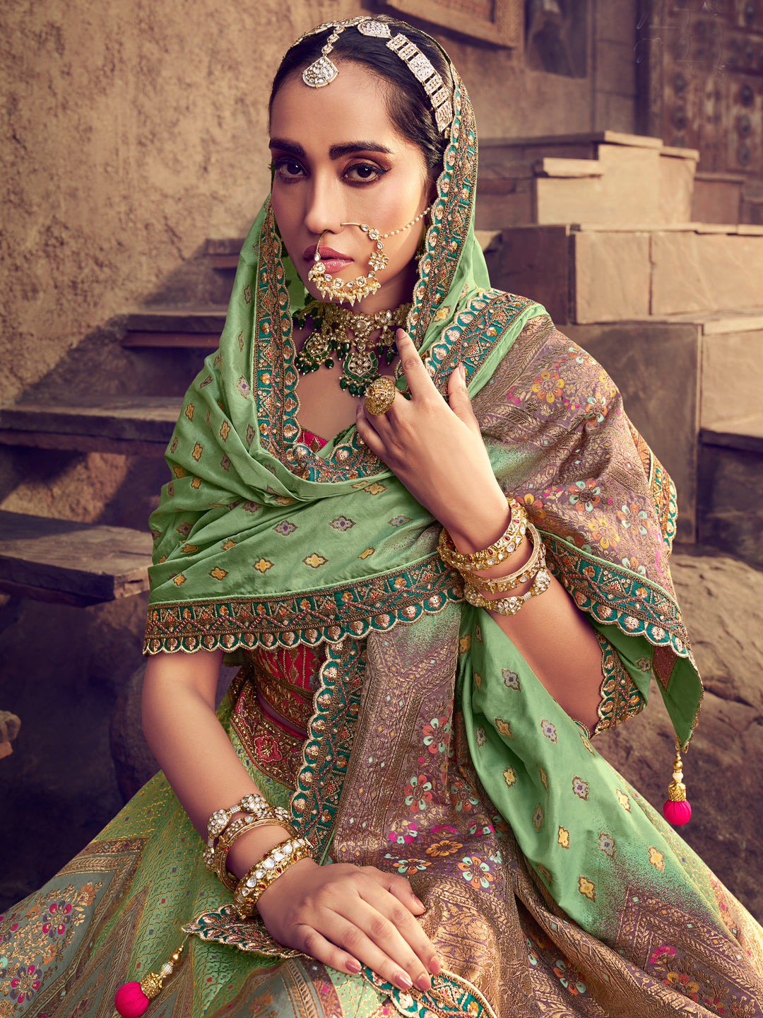 Banarasi Silk Bridal Lehenga with Sequence work in Multicolor-81702