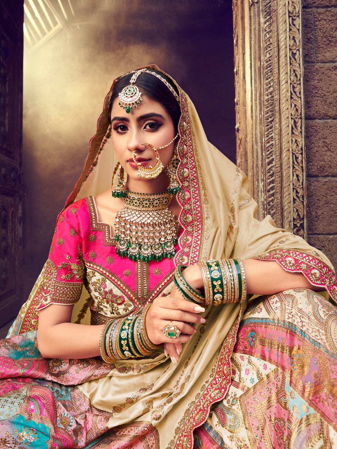 Banarasi Silk Bridal Lehenga with Sequence work in Multicolor-81703