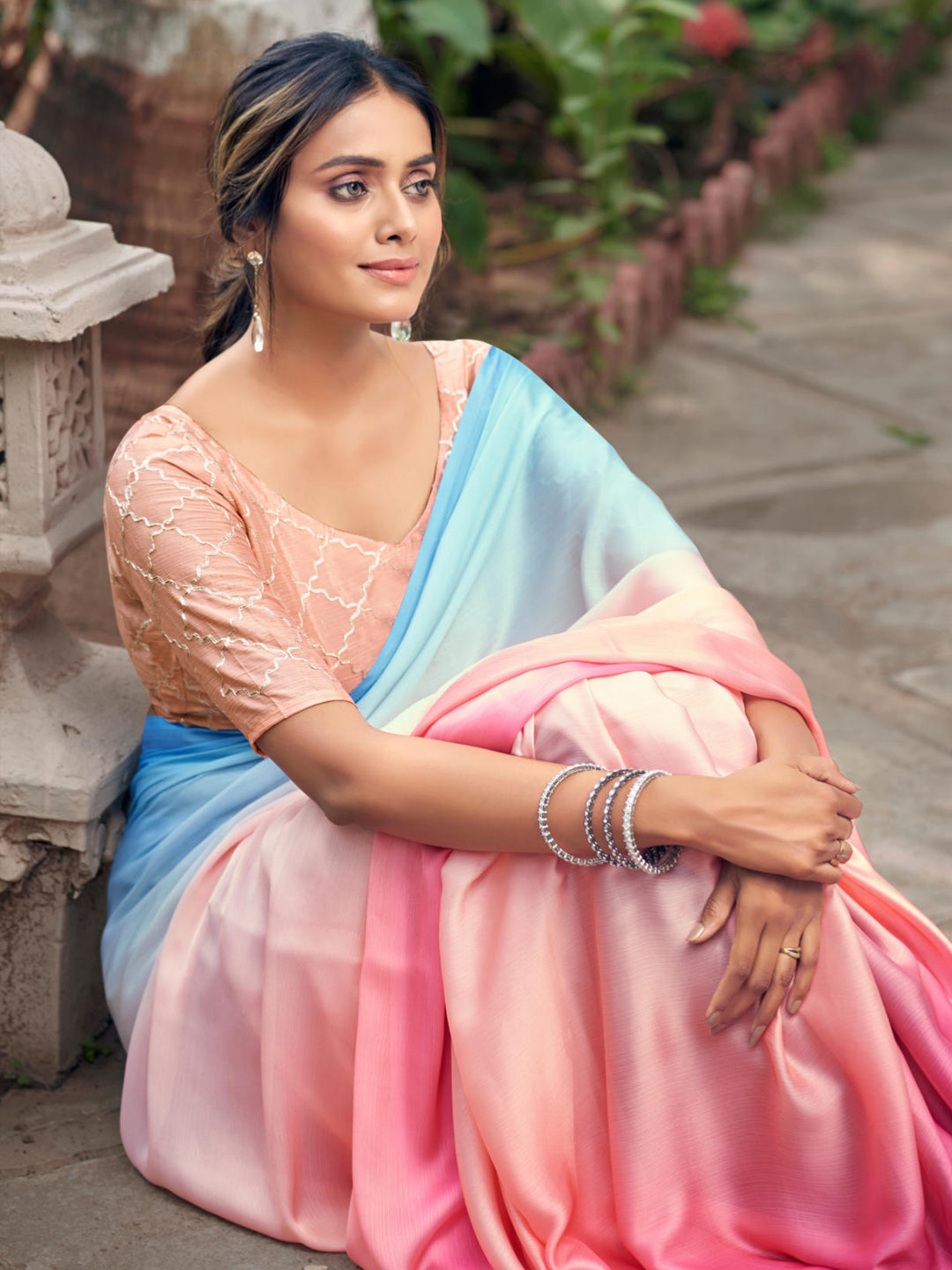 Multicolor Soft Satin Traditional Daily wear Saree In Pink-81109