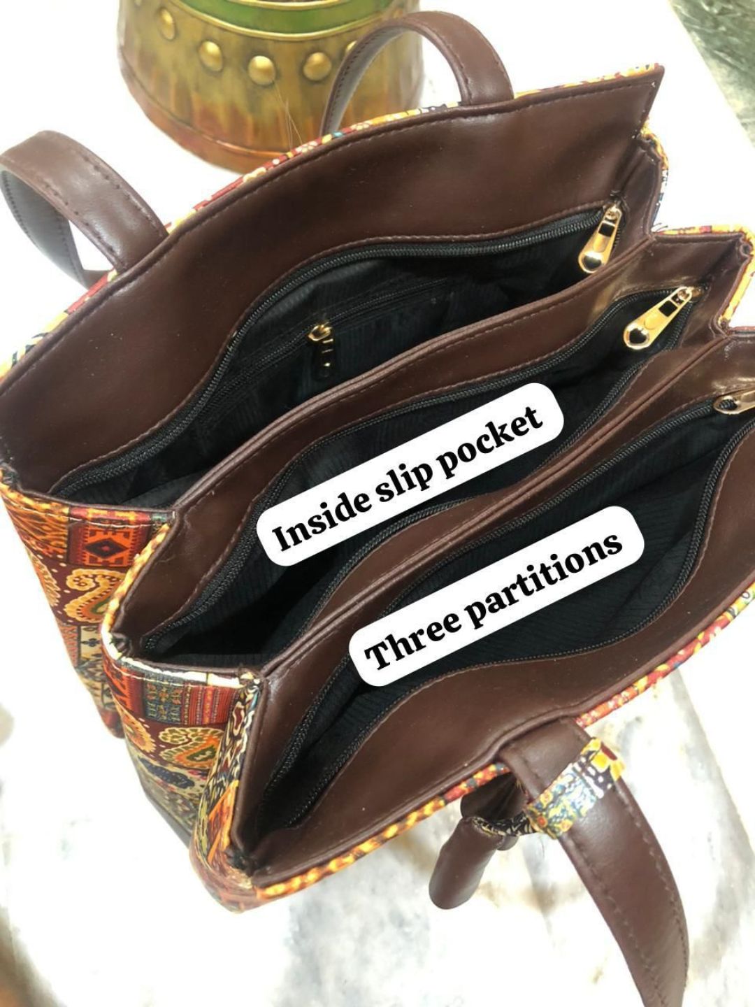 Black-Coloured polyester prints Cotton Triple partition Oversized Shopper Tote Bag-40901