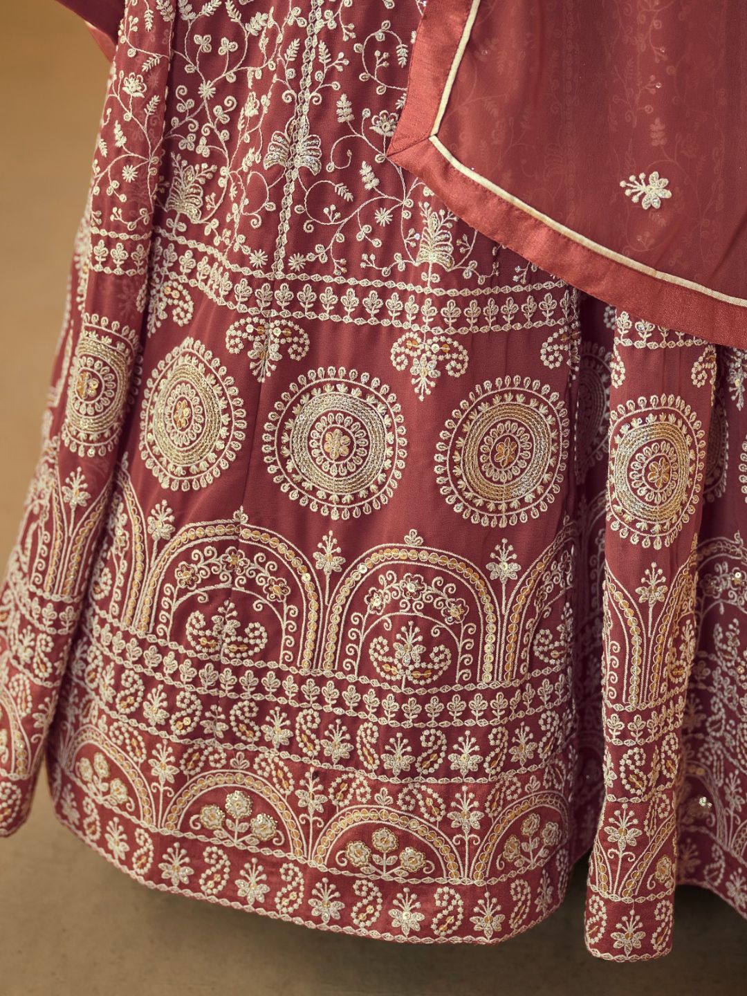 Georgette Embroidered Bollywood Salwar Kameez in Beige and Brown with Stone work-81988