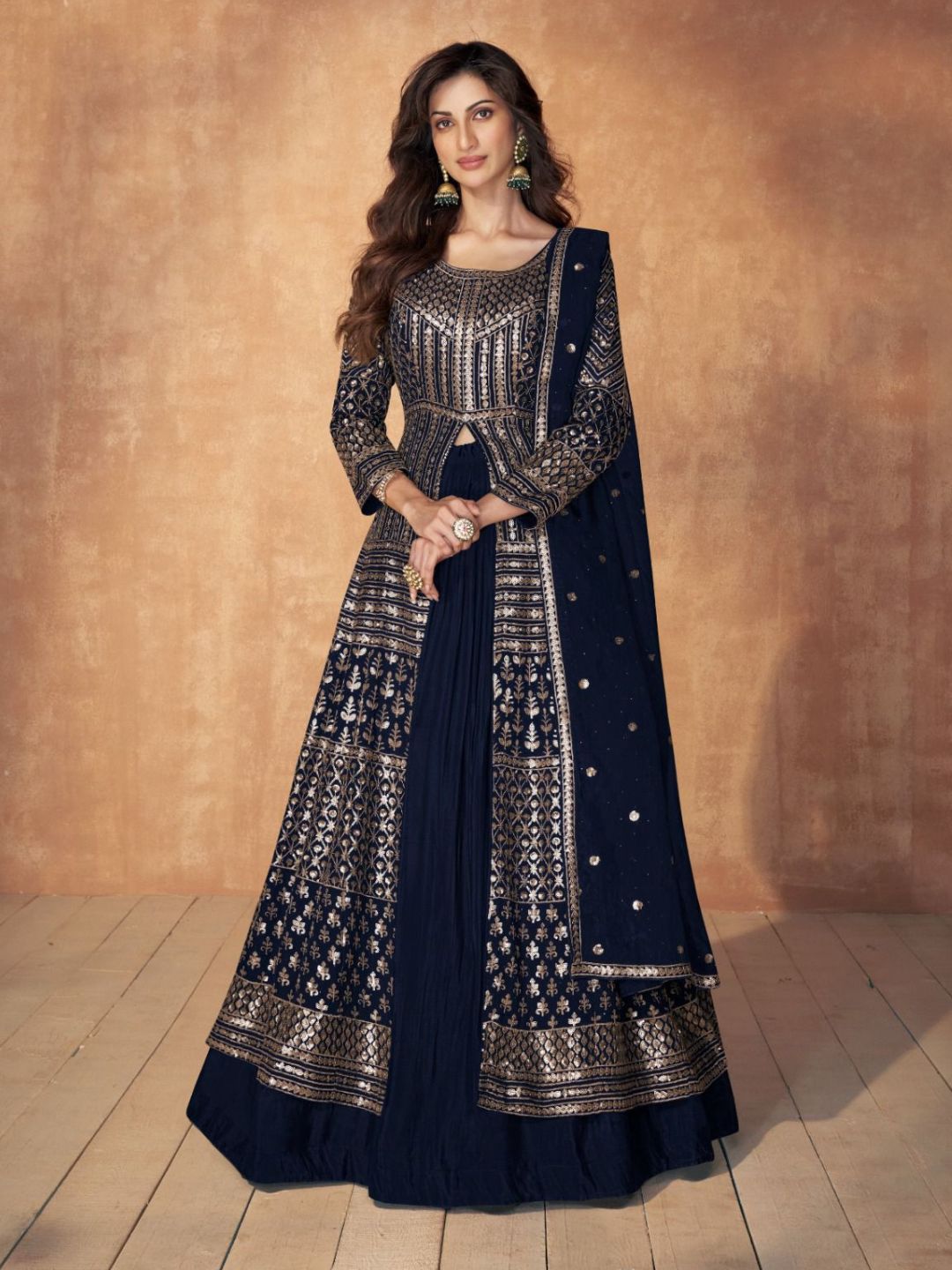 Georgette Embroidered Bollywood Salwar Kameez in Blue with Stone work-81975-1