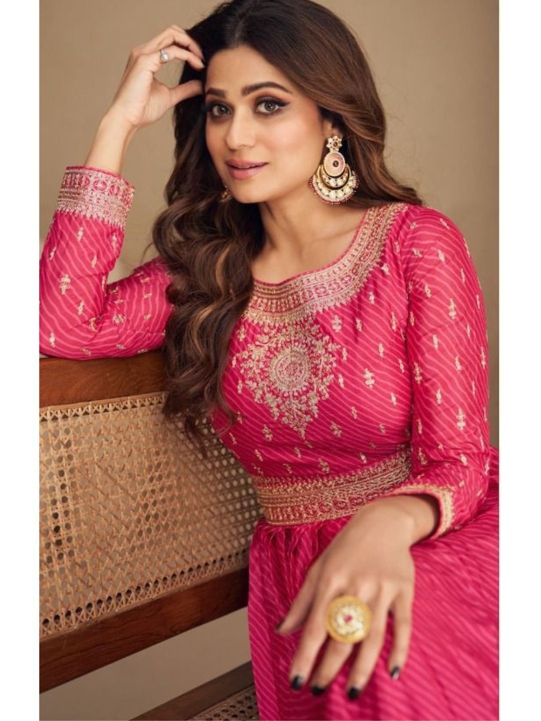 Digital Print Chinon Silk Gown Salwar Kameez in Pink Color