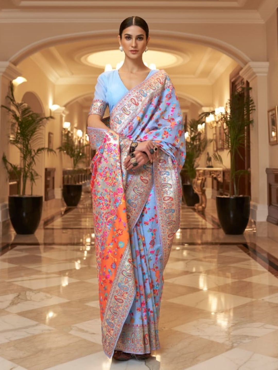 Weaving Kashmiri Bollywood Saree In Purple-81067