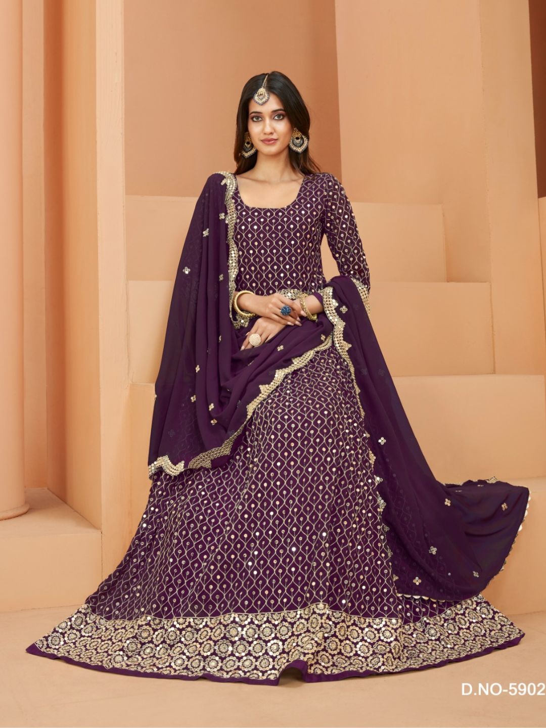 Embroidered Georgette Festive Floor Lenght Salwar Kameez in Puple