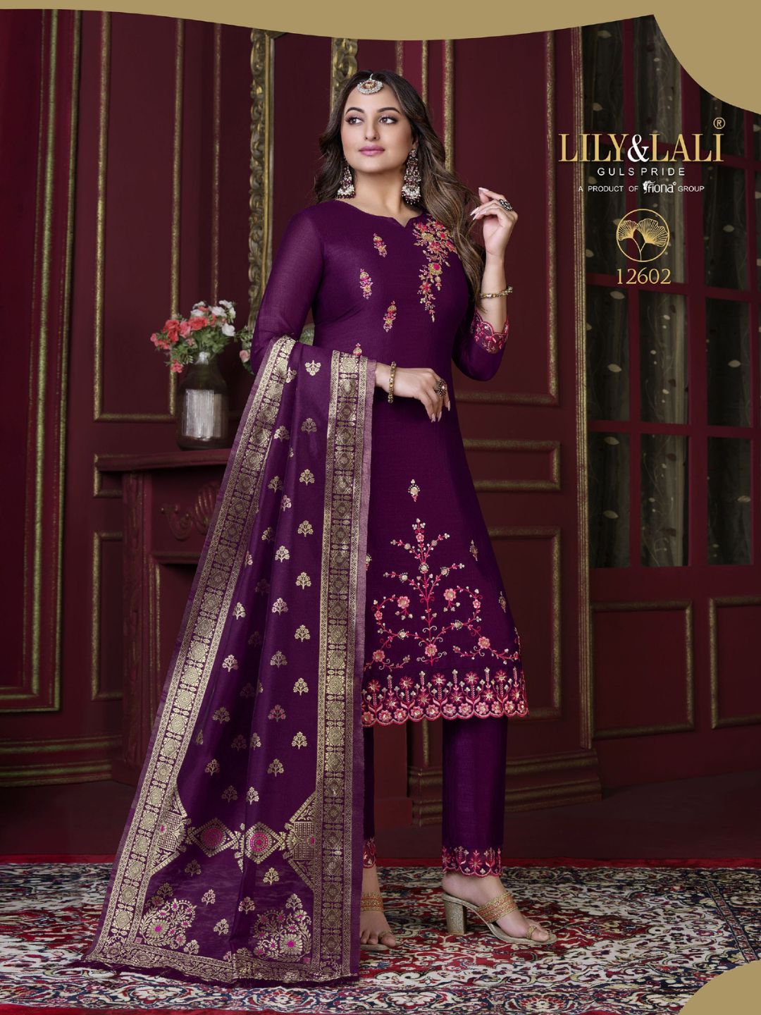 Sonakshi Sinha Bollywood Embroidered Silk Pakistani Style Salwar Kameez in Purple Color-71033