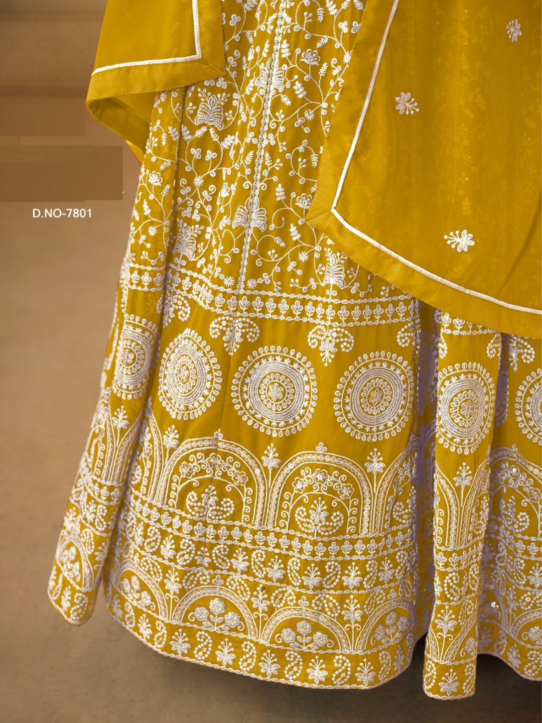 Georgette Embroidered Bollywood Salwar Kameez in Yellow with Stone work-81989
