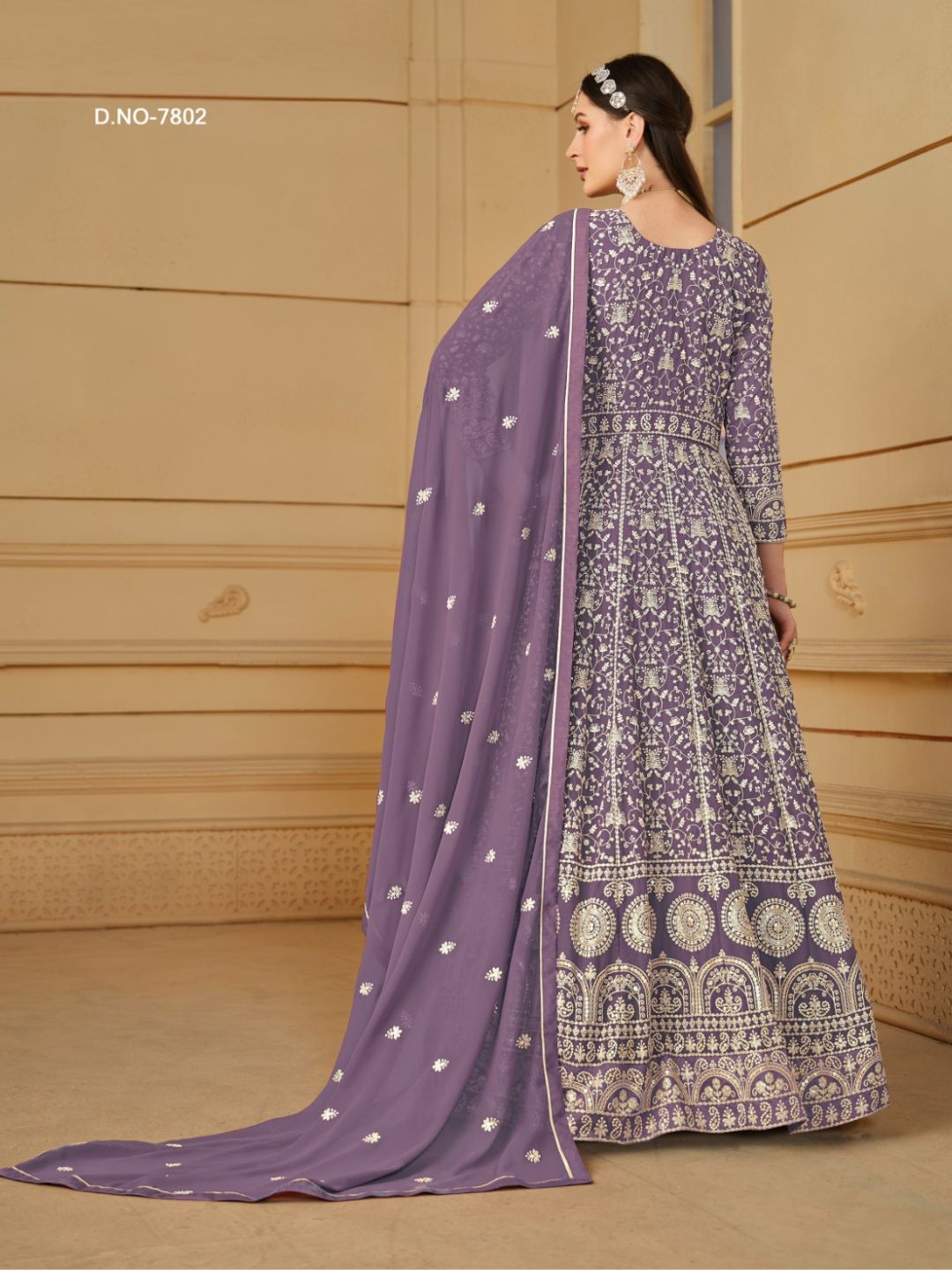 Georgette Embroidered Bollywood Salwar Kameez in Purple with Stone work-81990