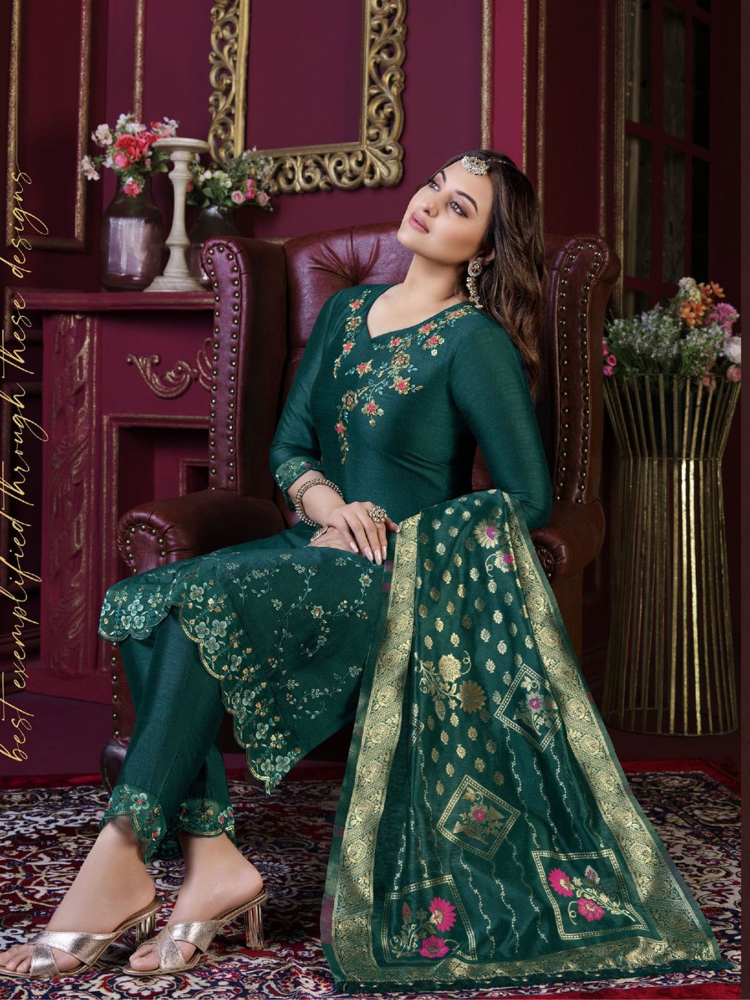Sonakshi Sinha Bollywood Embroidered Silk Pakistani Style Salwar Kameez in Green Color-71034