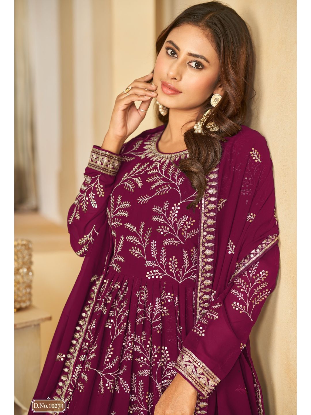 Georgette Embroidered Bollywood Salwar Kameez in Pink with Stone work-81981