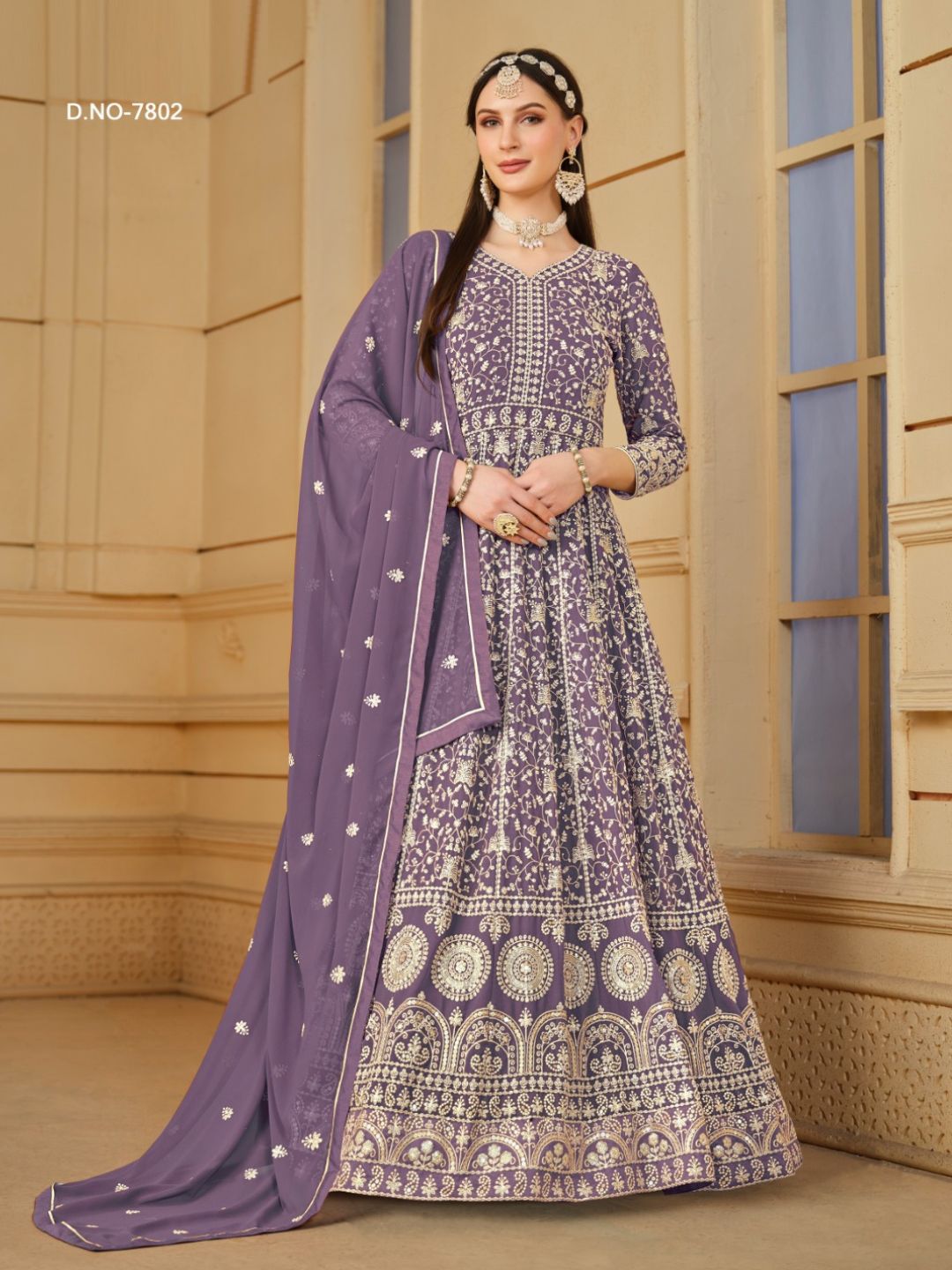 Georgette Embroidered Bollywood Salwar Kameez in Purple with Stone work-81990