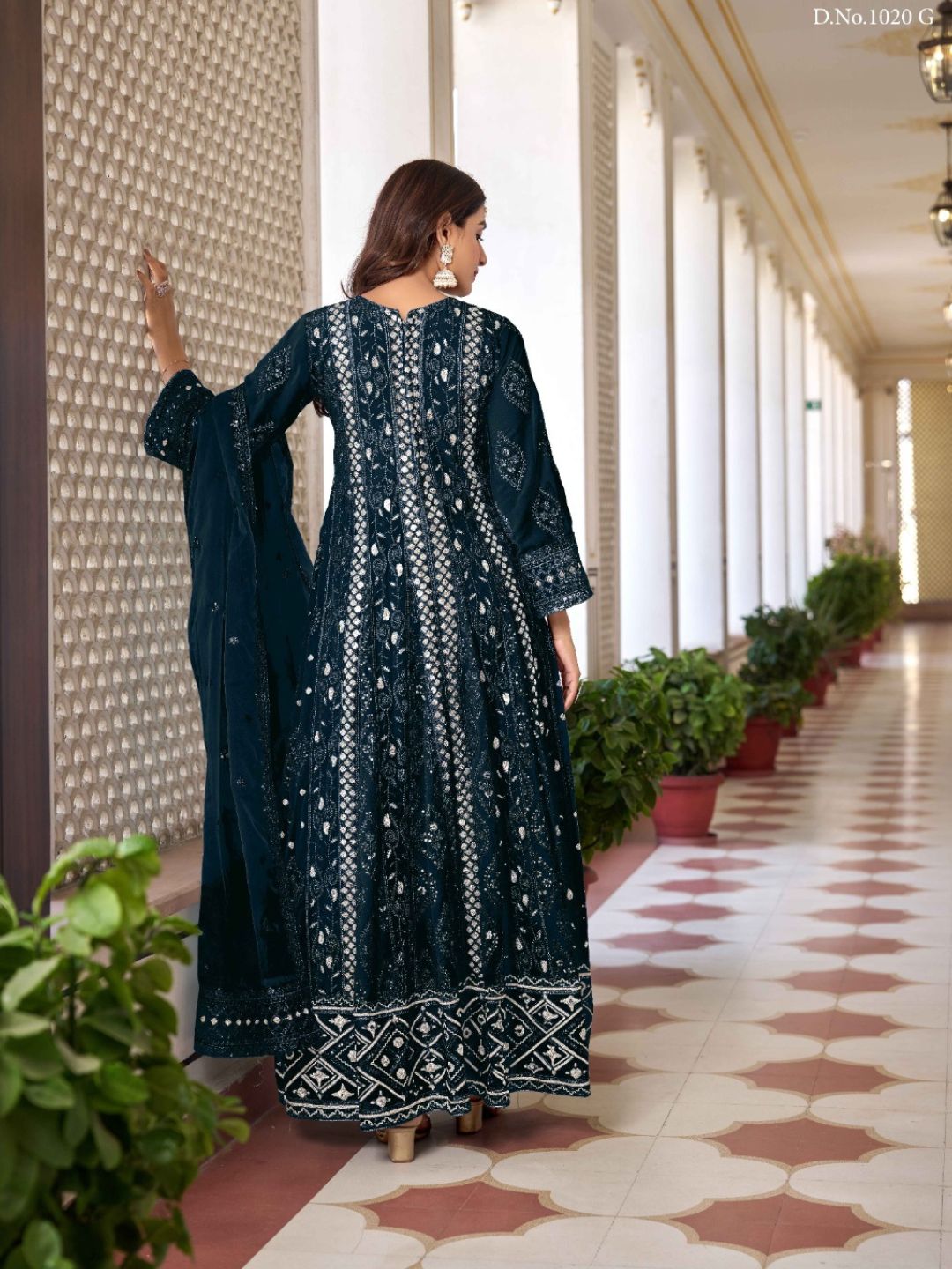 Georgette Embroidered Bollywood Salwar Kameez in Blue with Stone work-81985