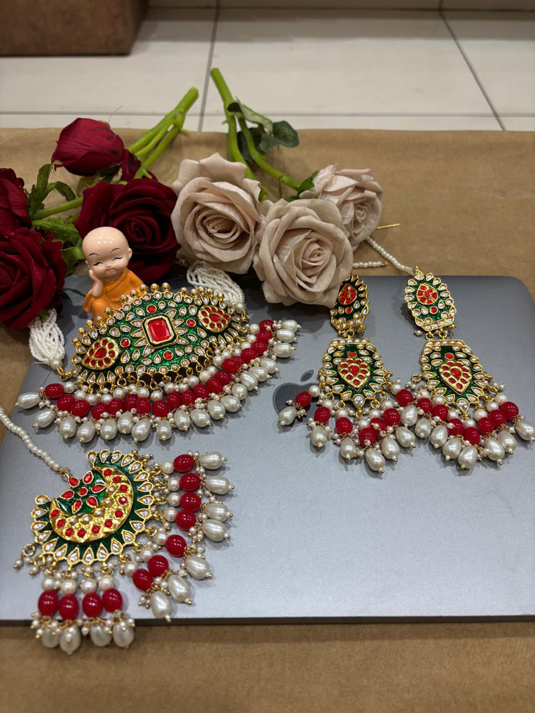 Rajwadi Rajputi Pearl Kundan Rajputi Necklace Set-301099