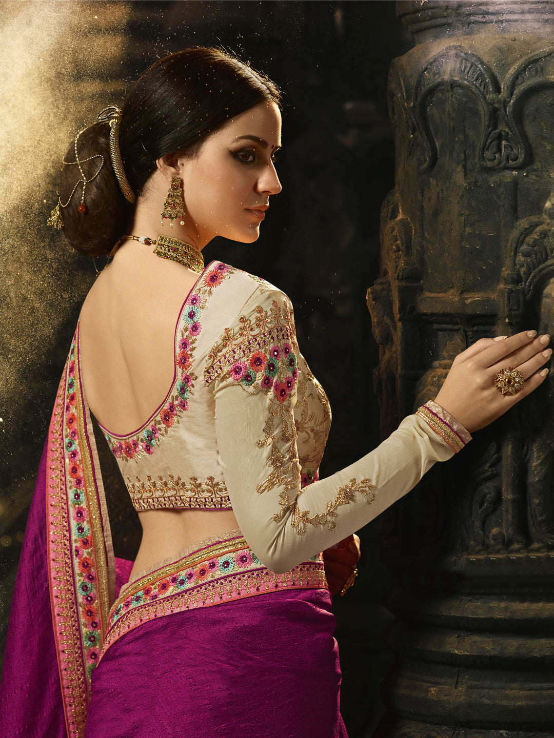 Embroidered Border Silk Saree in Purple color-82083