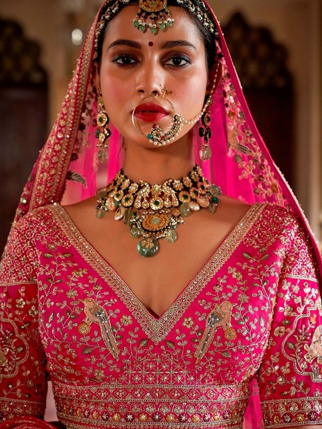 Silk Traditional Wedding Reception Bridal Lehenga In Pink color-41098