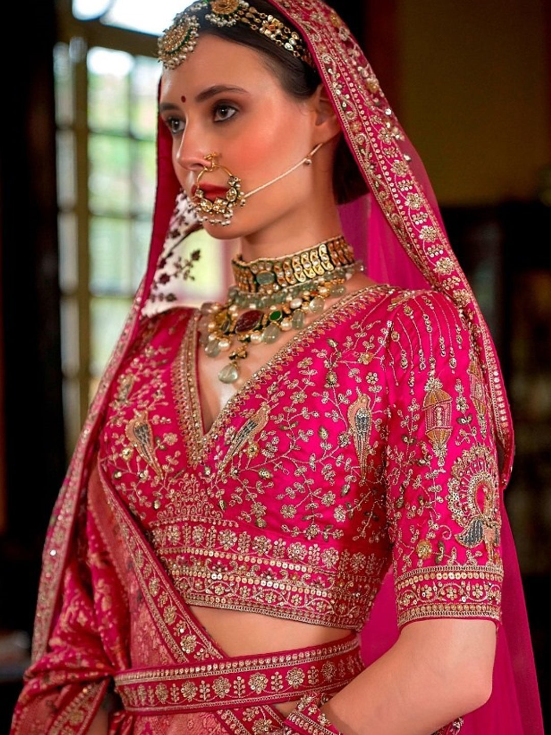 Silk Traditional Wedding Reception Bridal Lehenga In White and Pink color-41101
