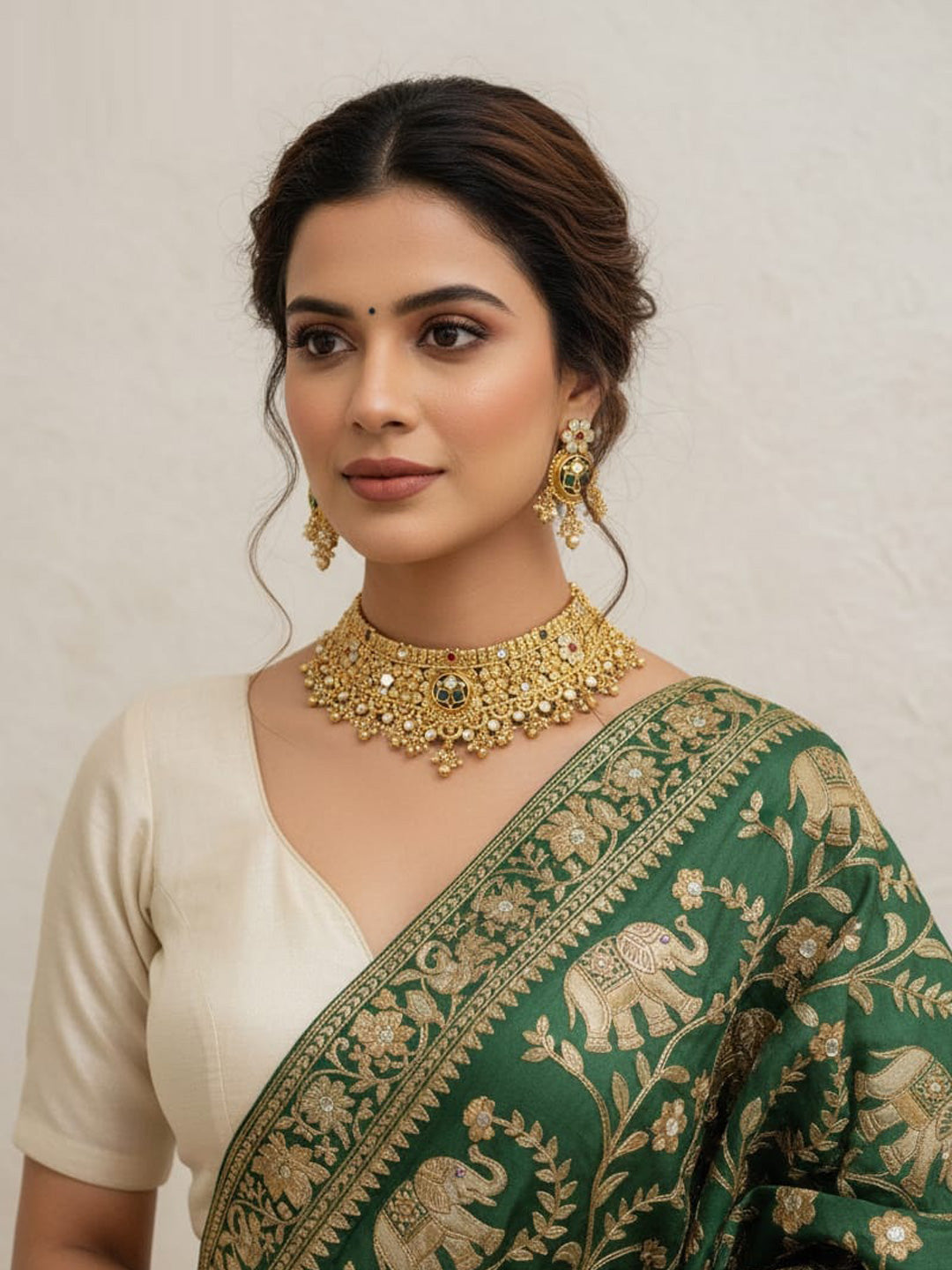 Women Antique Brass Kundan Necklace Jewelry Set -20192