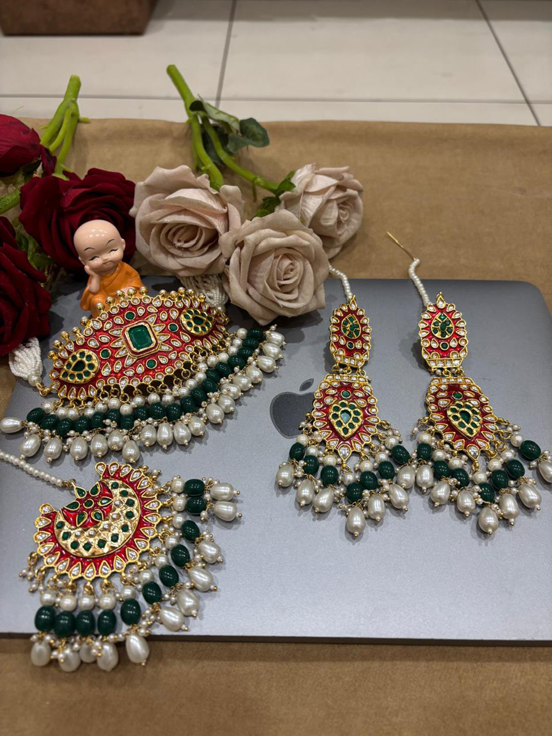 Rajwadi Rajputi Pearl Kundan Rajputi Necklace Set-301100