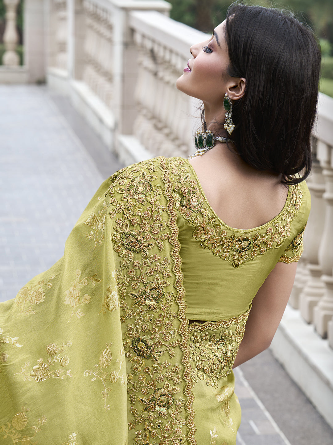 Zari Embroidery Soft Fancy Double shaded Saree in Green Color-81548