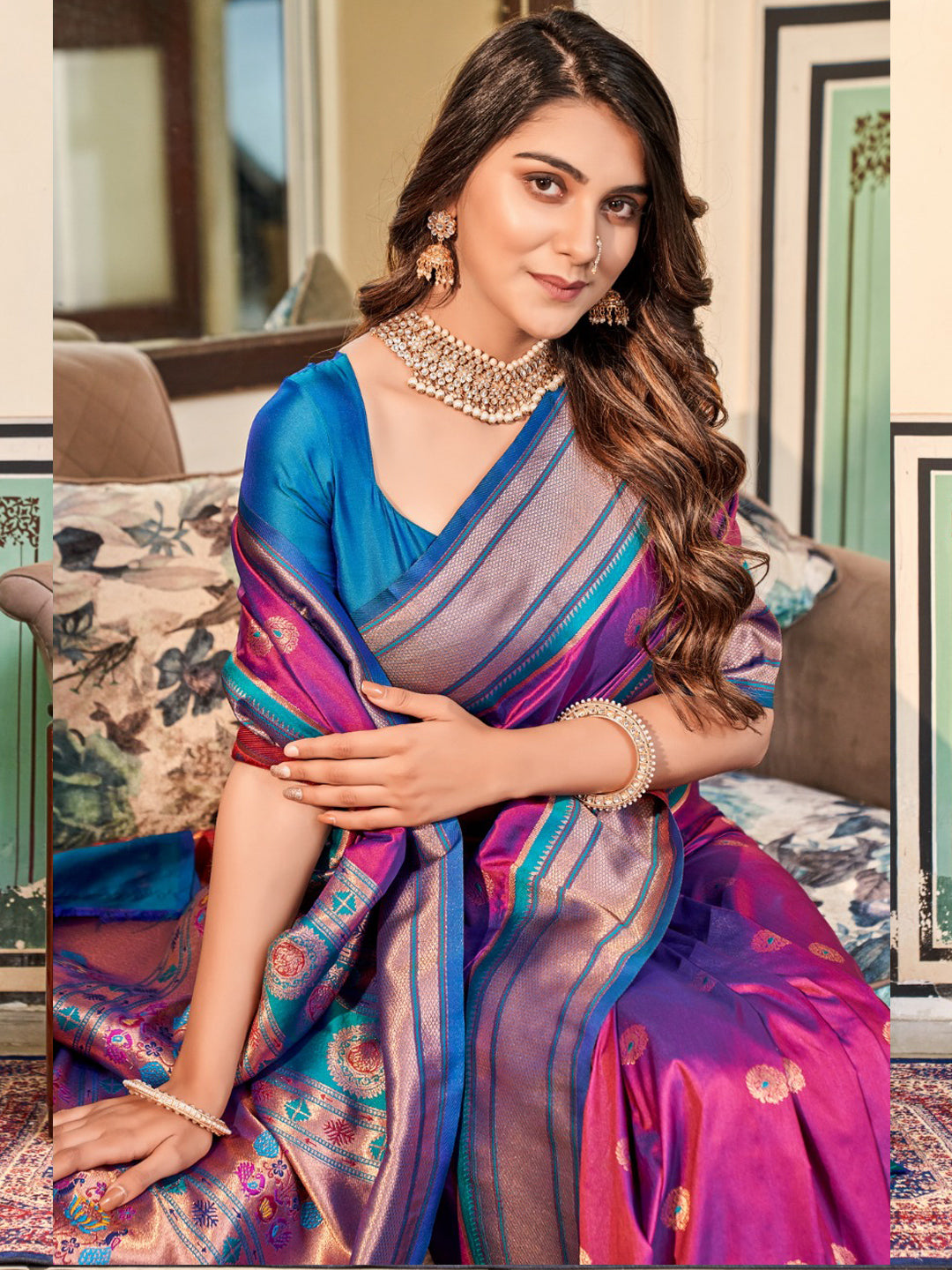Embroidered Paithani Silk Traditional Partywear Saree In Pink Color-81772