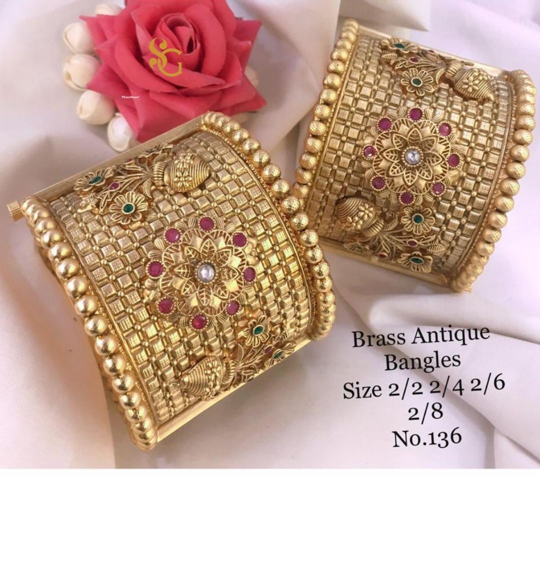 Antique Designer Premium Quality Brass High Gold Openable Bangles Set-81415