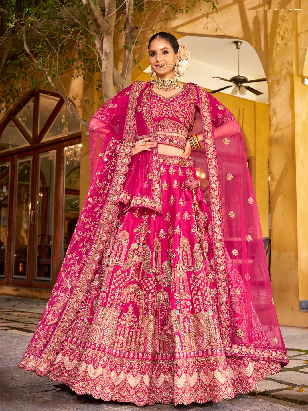 Silk Traditional Wedding Reception Bridal Lehenga In Pink color-41094