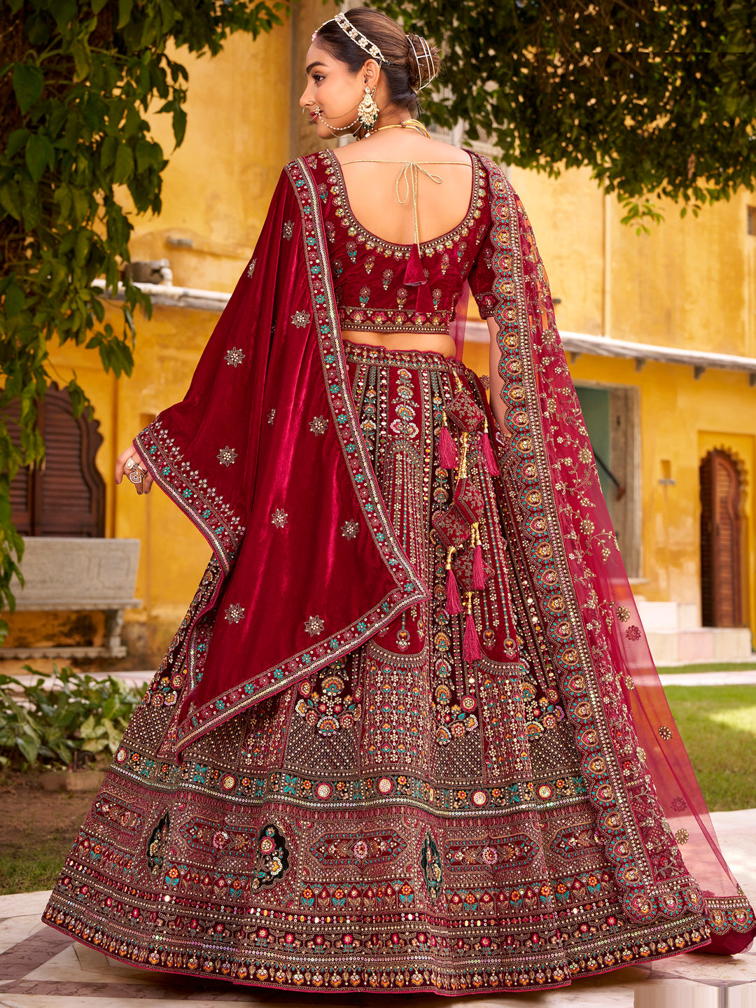 Silk Traditional Wedding Reception Bridal Lehenga In maroon color-41095