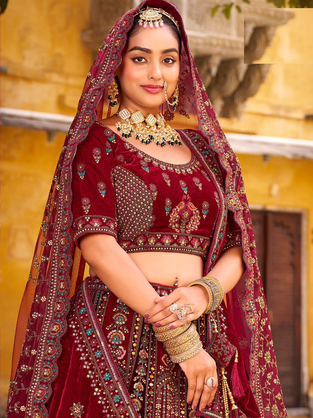 Silk Traditional Wedding Reception Bridal Lehenga In maroon color-41095