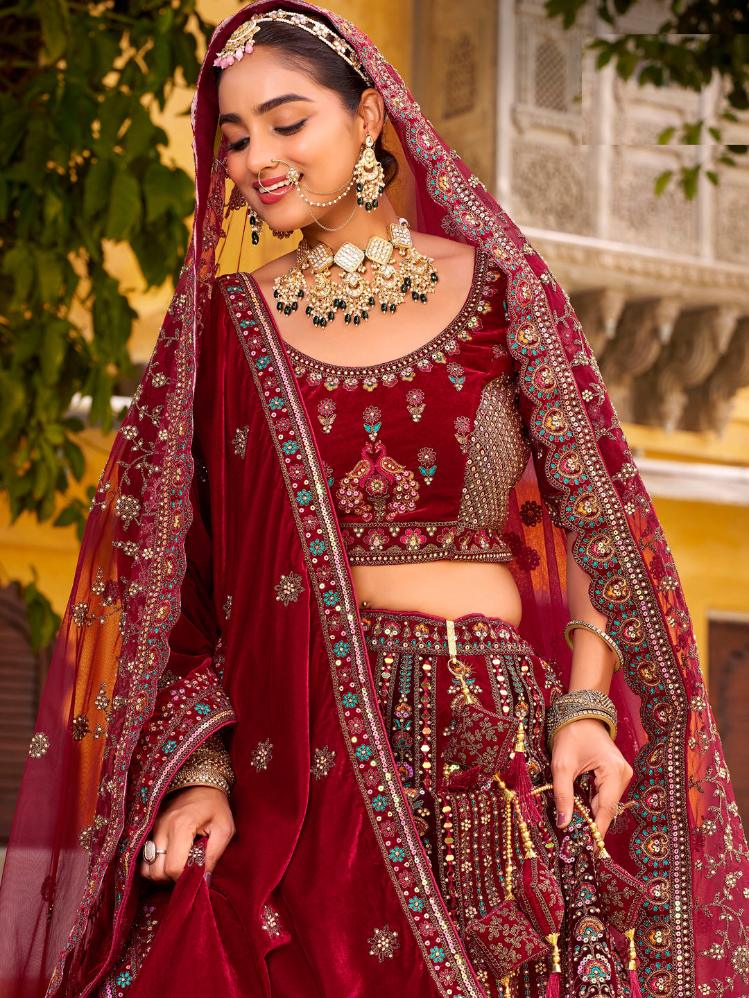 Silk Traditional Wedding Reception Bridal Lehenga In maroon color-41095