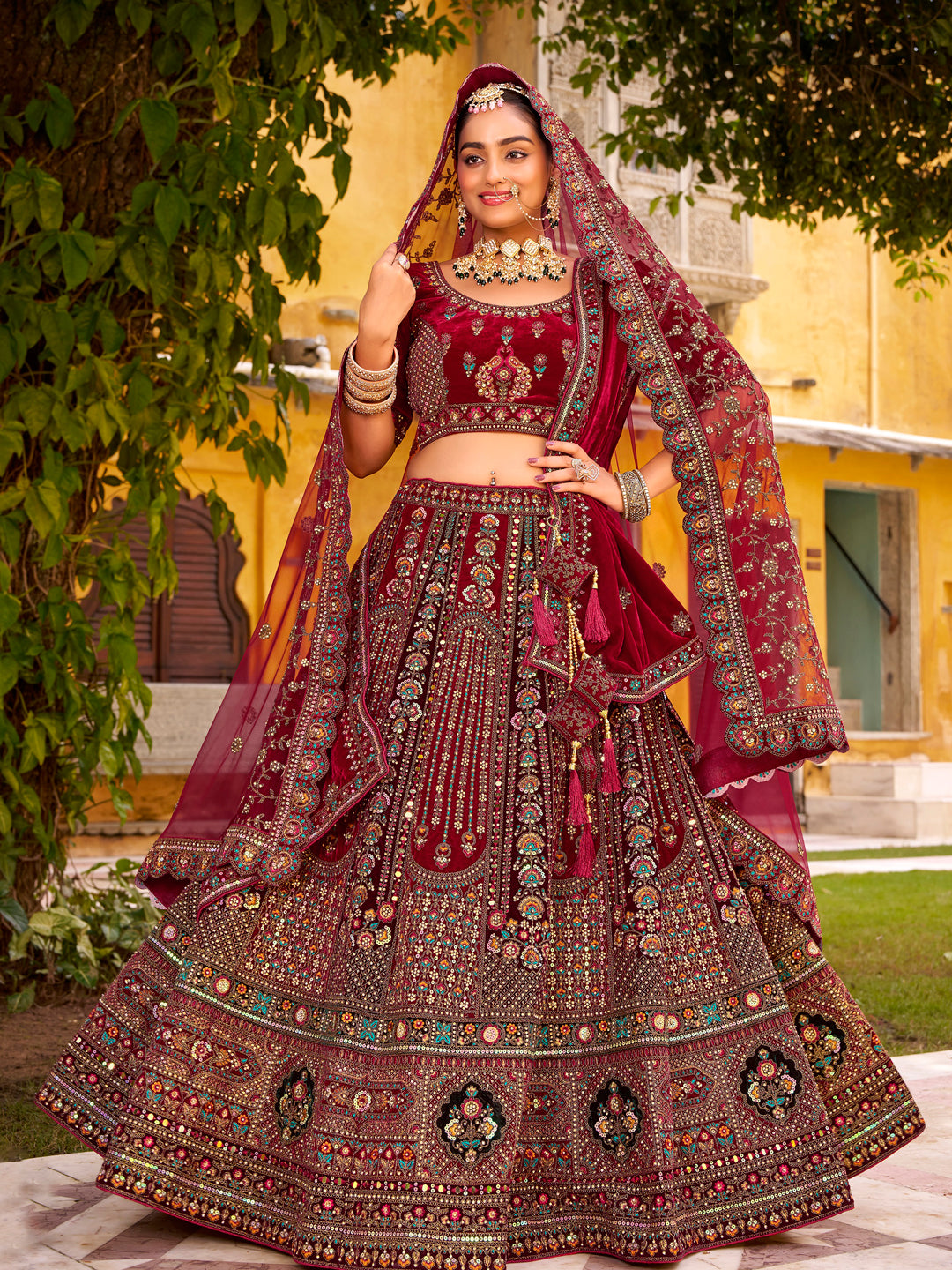 Silk Traditional Wedding Reception Bridal Lehenga In maroon color-41095