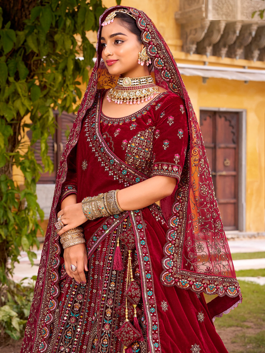 Silk Traditional Wedding Reception Bridal Lehenga In maroon color-41096