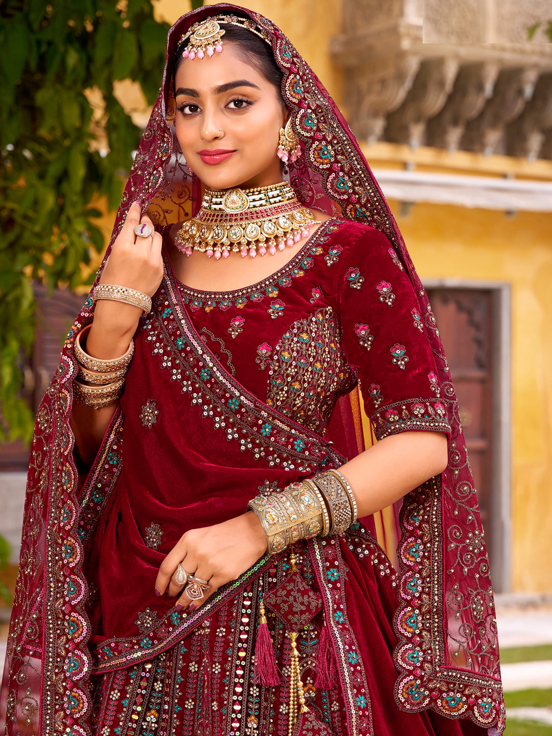 Silk Traditional Wedding Reception Bridal Lehenga In maroon color-41096