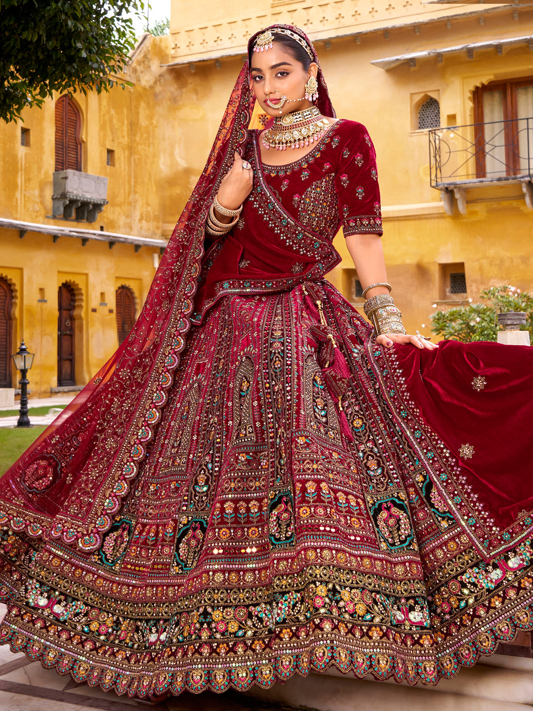Silk Traditional Wedding Reception Bridal Lehenga In maroon color-41096