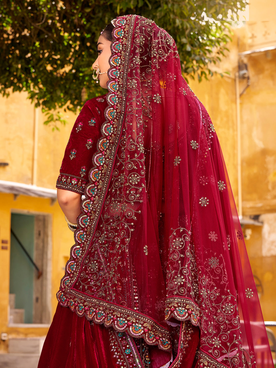 Silk Traditional Wedding Reception Bridal Lehenga In maroon color-41096