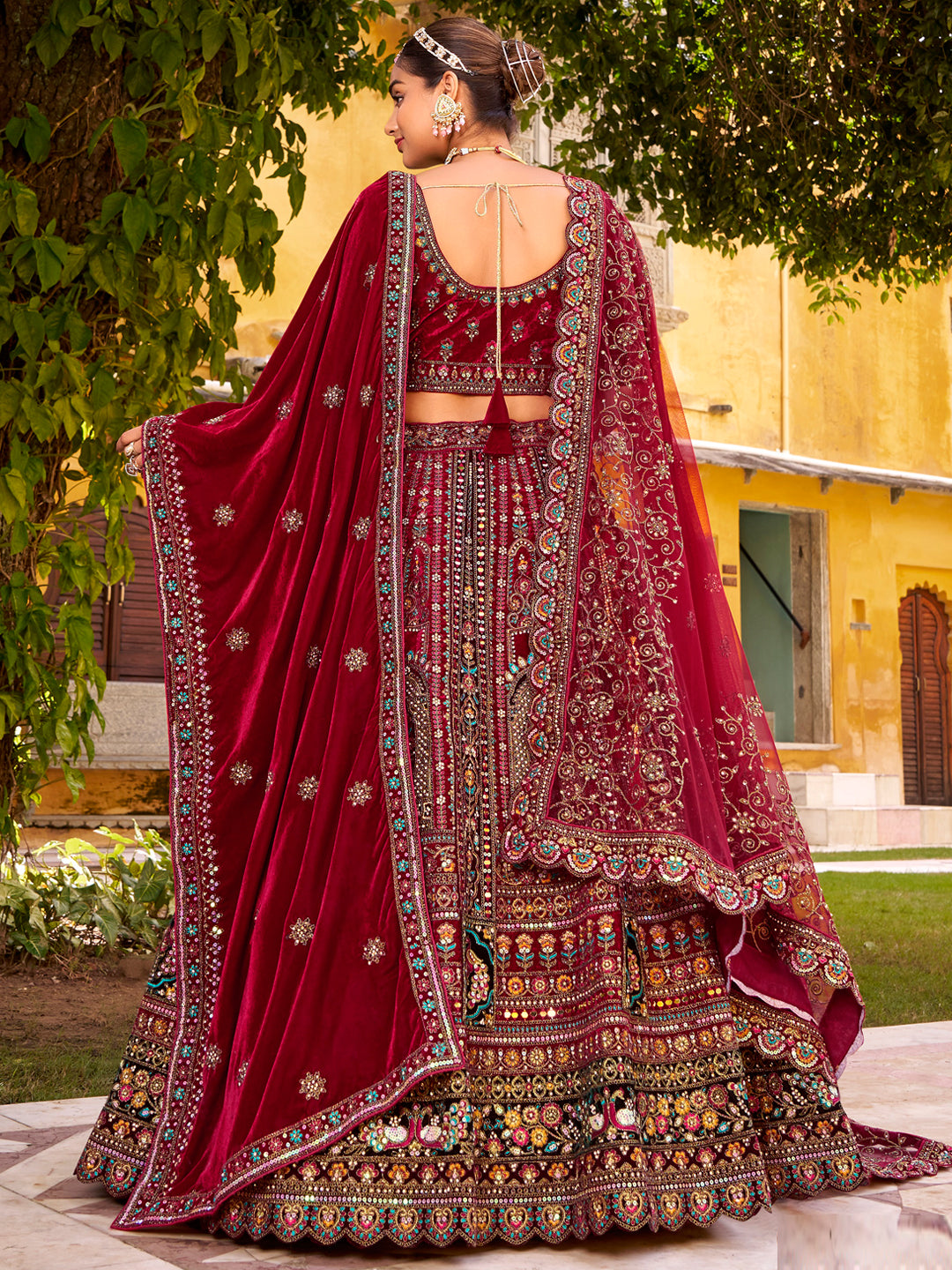 Silk Traditional Wedding Reception Bridal Lehenga In maroon color-41096