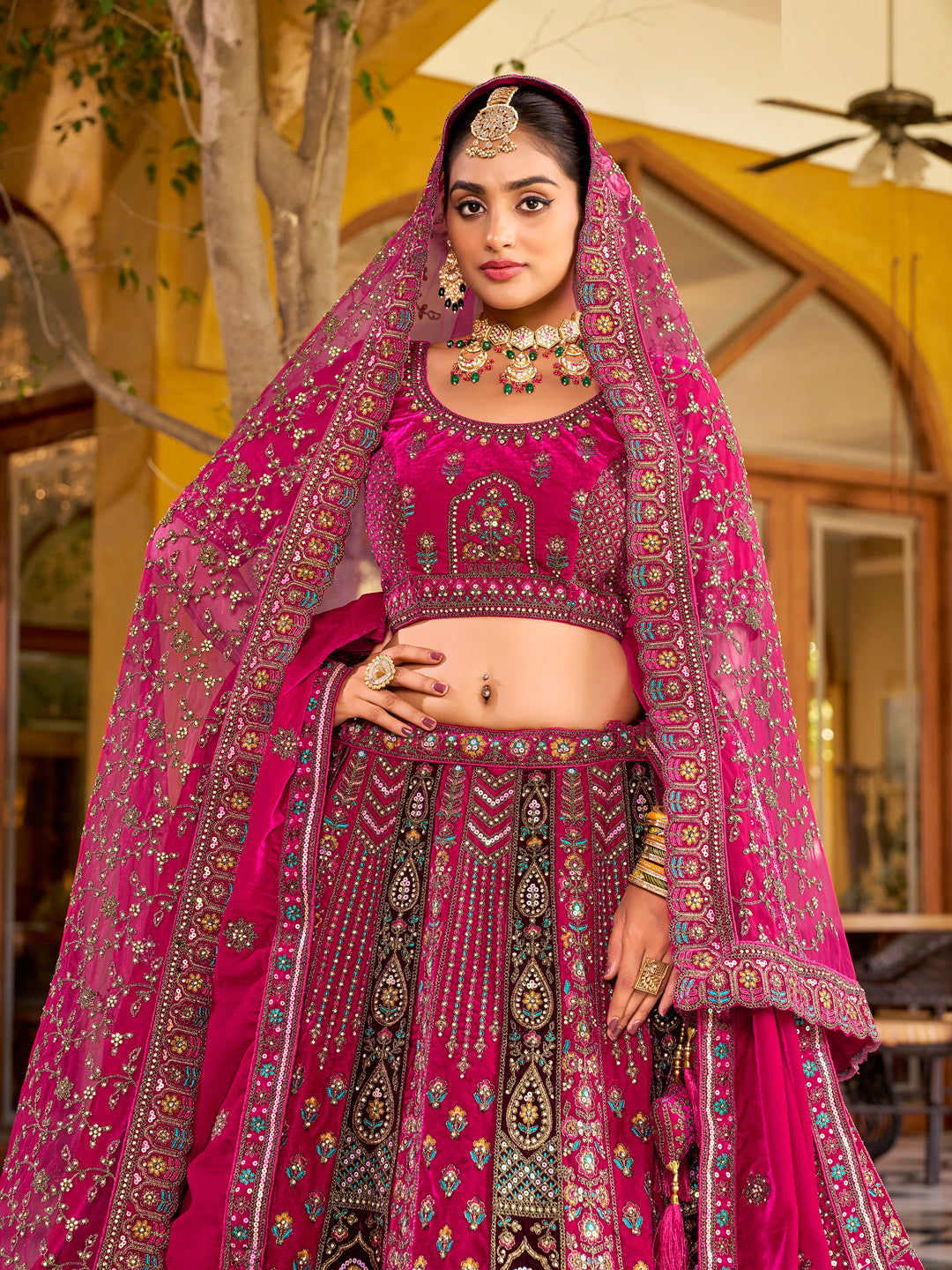 Silk Traditional Wedding Reception Bridal Lehenga In Pink color-41097
