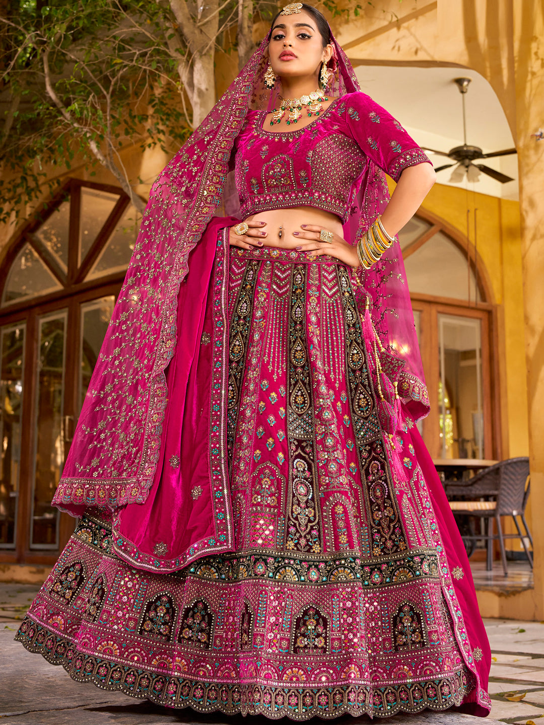 Silk Traditional Wedding Reception Bridal Lehenga In Pink color-41097