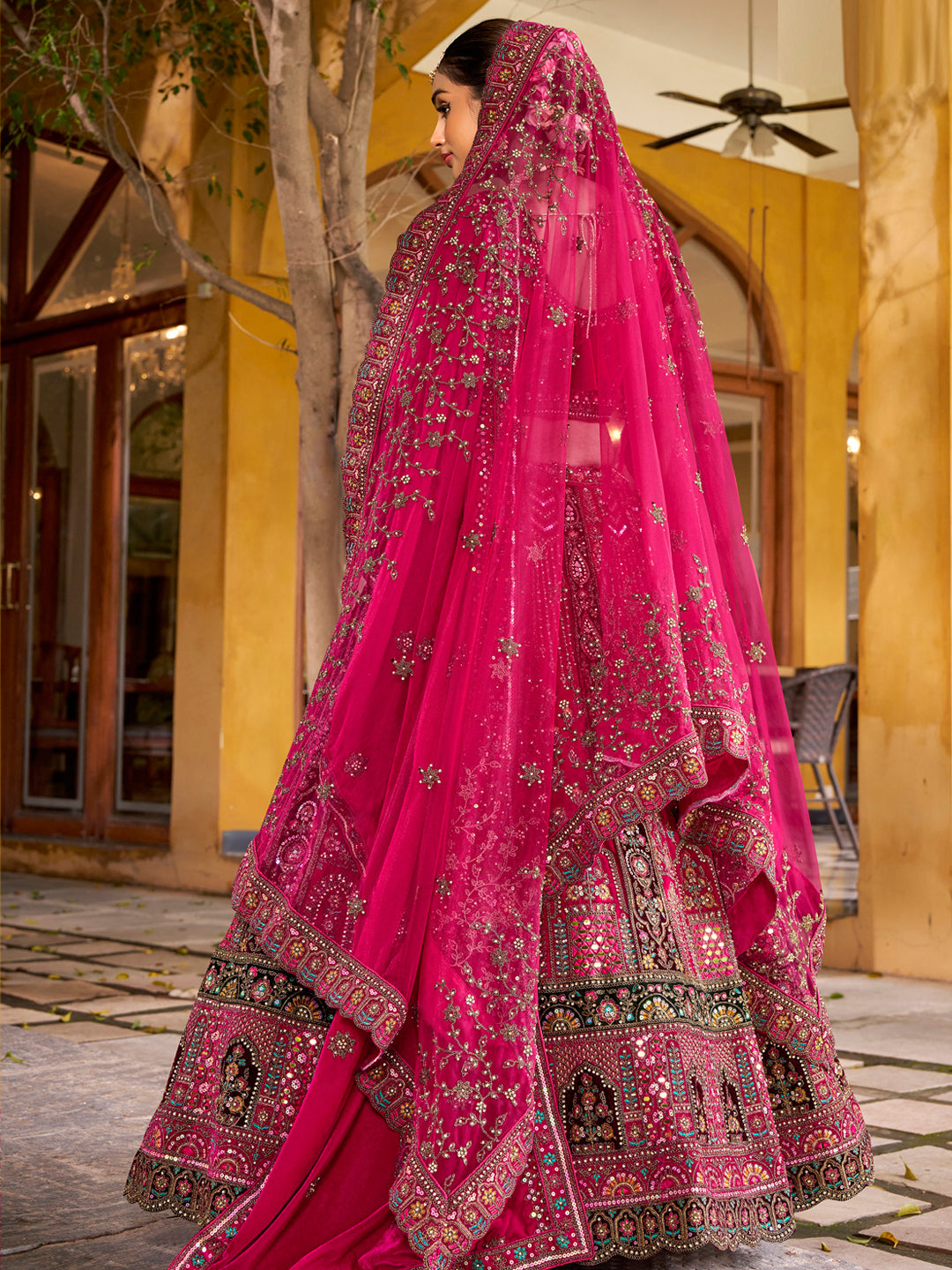 Silk Traditional Wedding Reception Bridal Lehenga In Pink color-41097