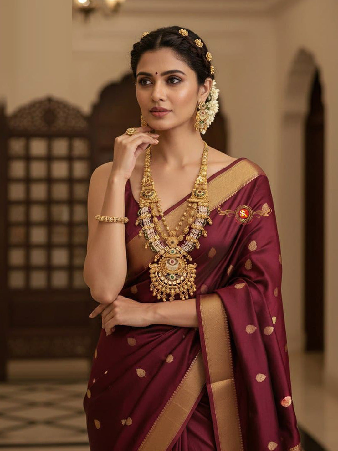 Women Antique Brass Kundan Rani Haar Necklace Jewelry Set -20194