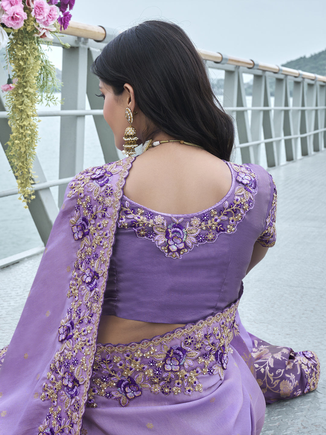 Zari Embroidery Soft Fancy Double shaded Saree in Purple Color-81549