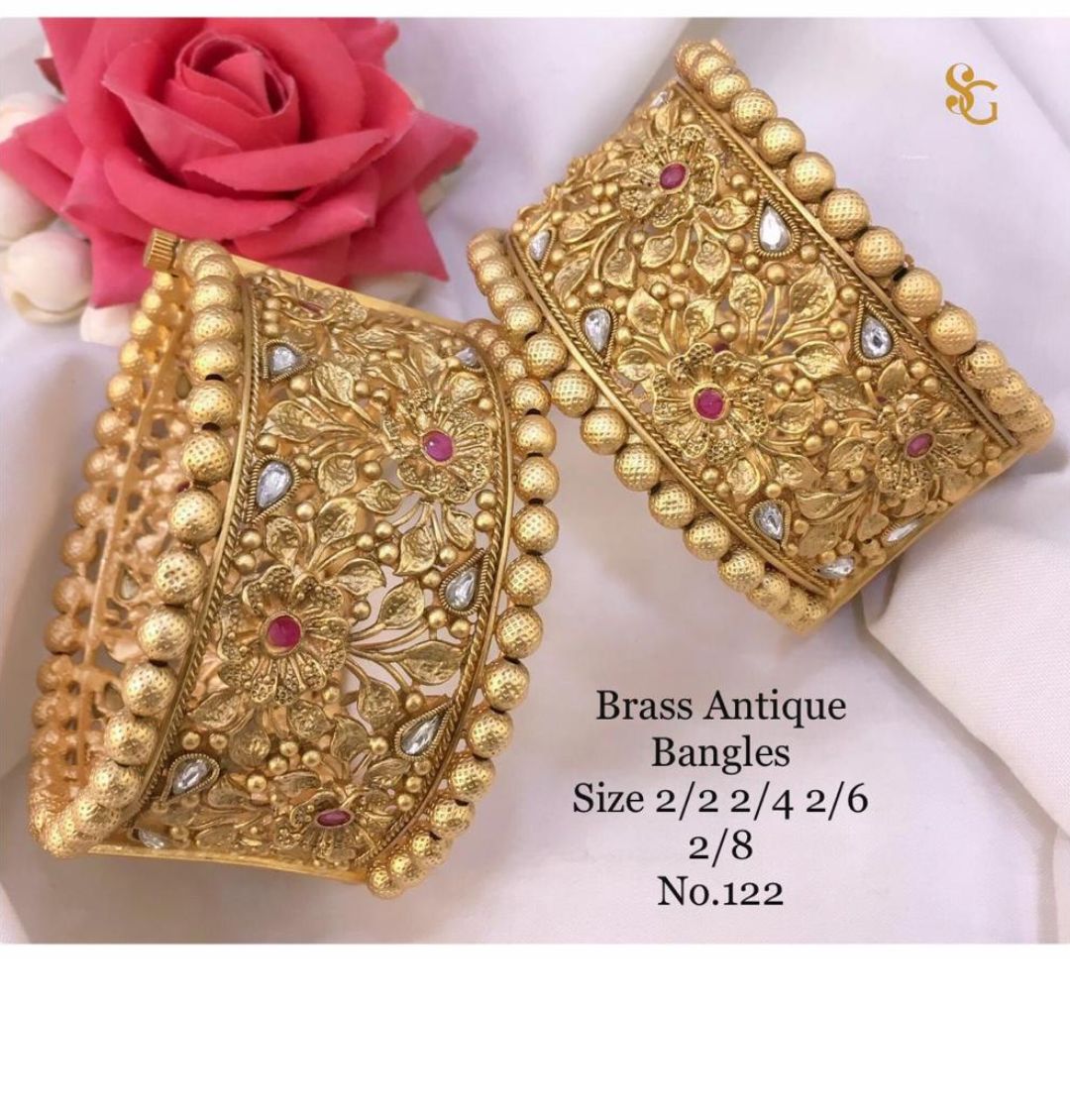 Antique Designer Premium Quality Brass High Gold Openable Bangles Set-81418