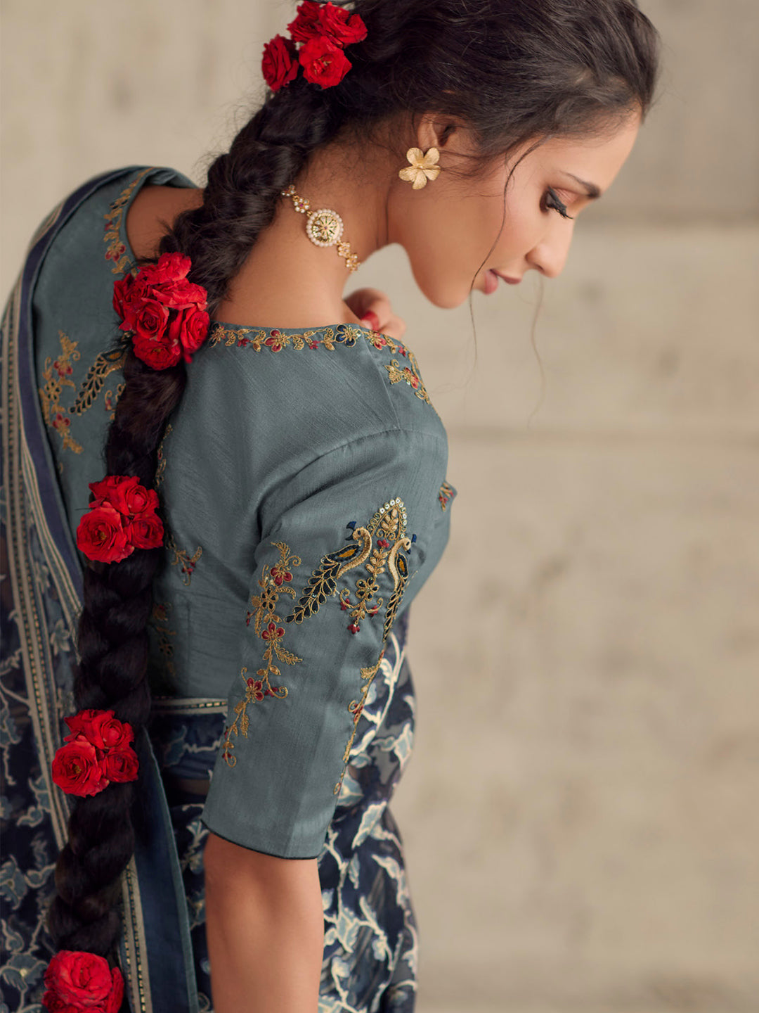Printed Organza Silk Partywear Sangeet Saree In Grey Color-81571