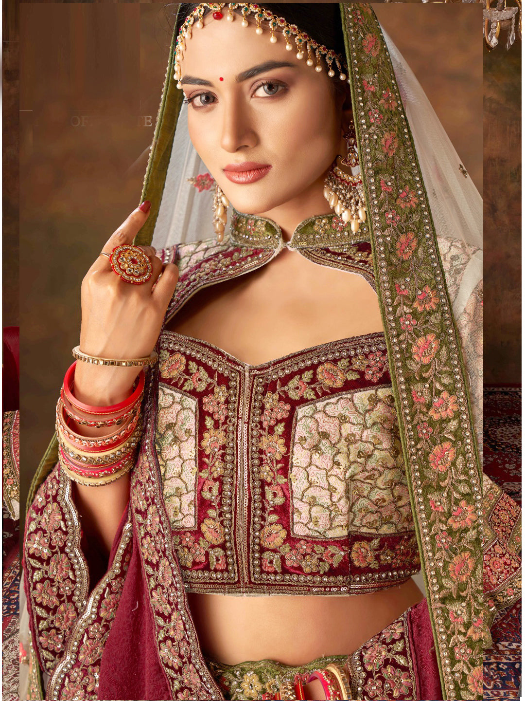 Embroidered Silk Bridal Lehenga with Double Chunni in off white color-81816
